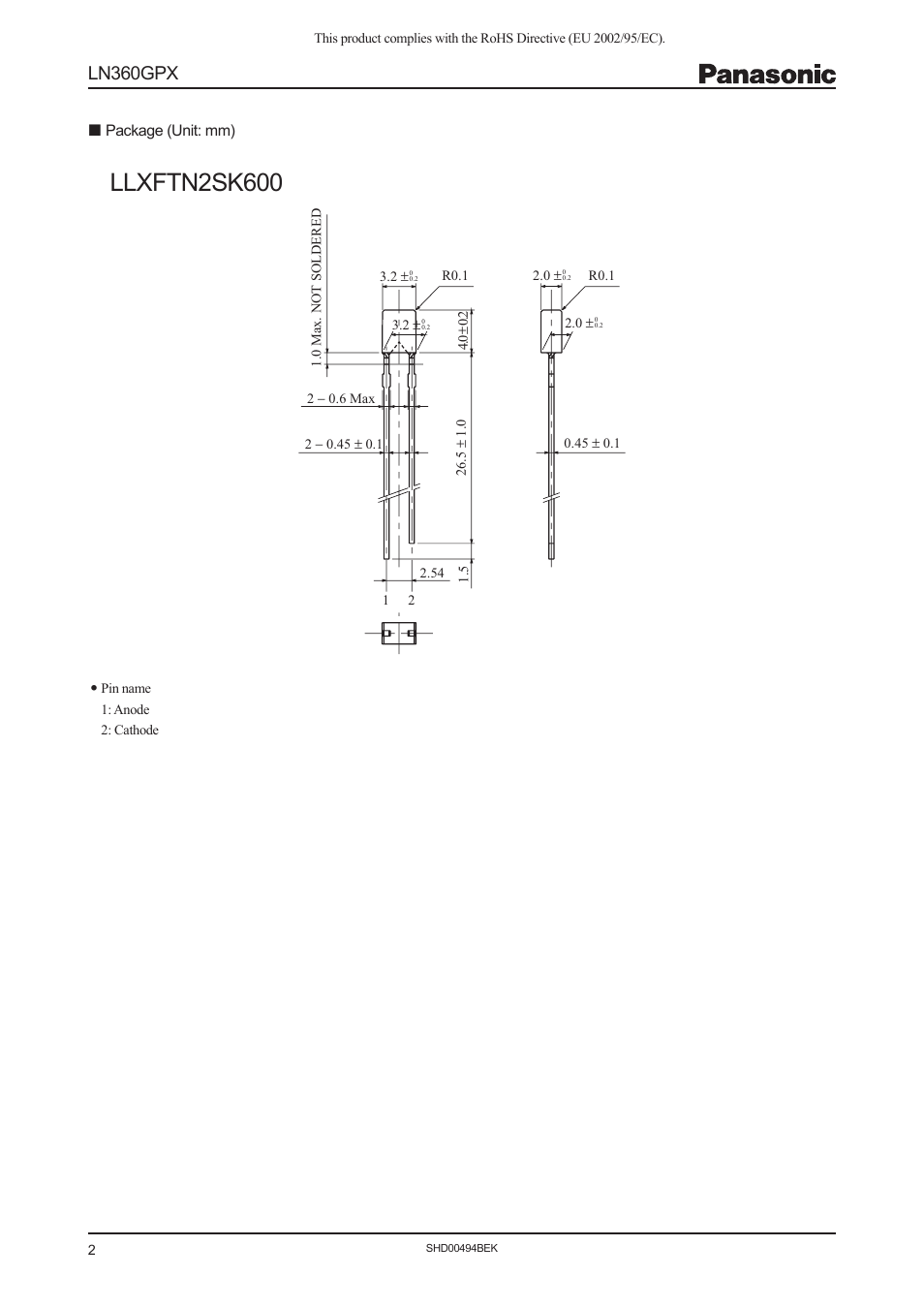 Llxftn2sk600, Ln360gpx | Panasonic Light Emitting Diodes LN360GPX User Manual | Page 2 / 3