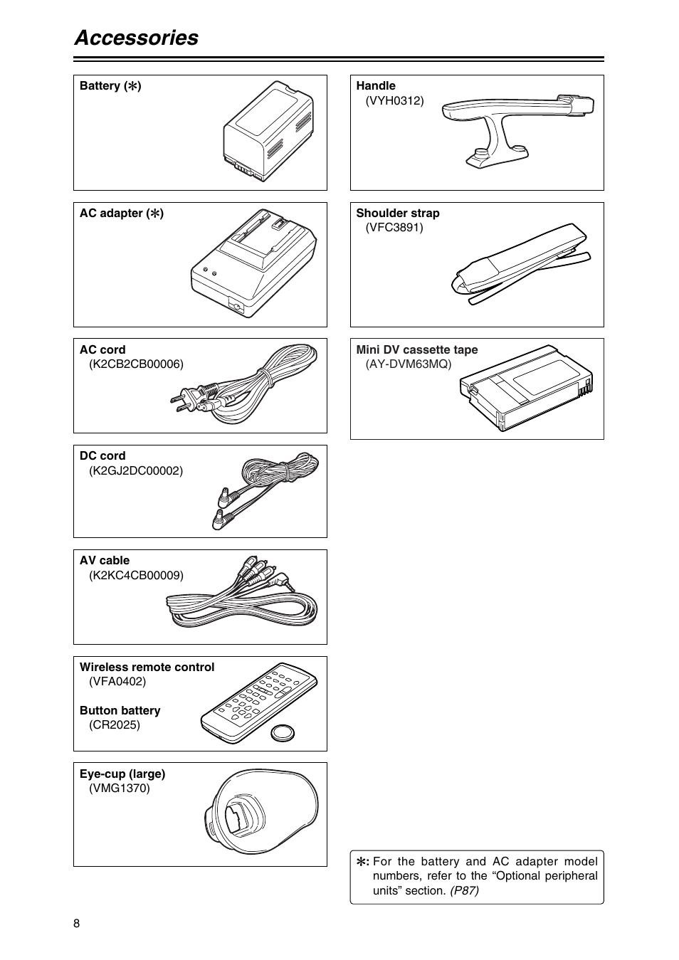 Before use, Accessories | Panasonic AG-DVC30P User Manual | Page 8 / 88