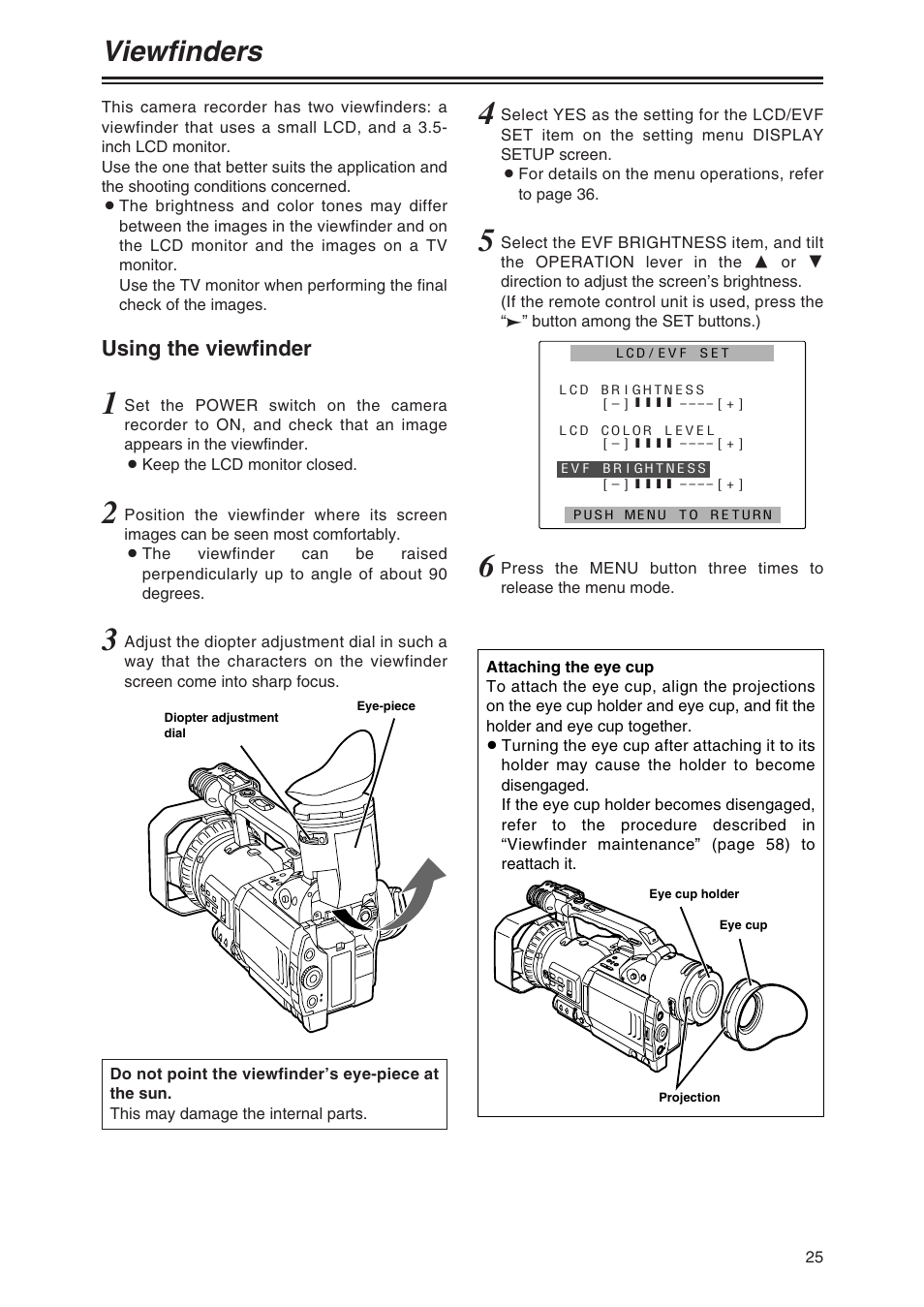 Viewfinders, Using the viewfinder | Panasonic AG-DVC80 User Manual | Page 25 / 62