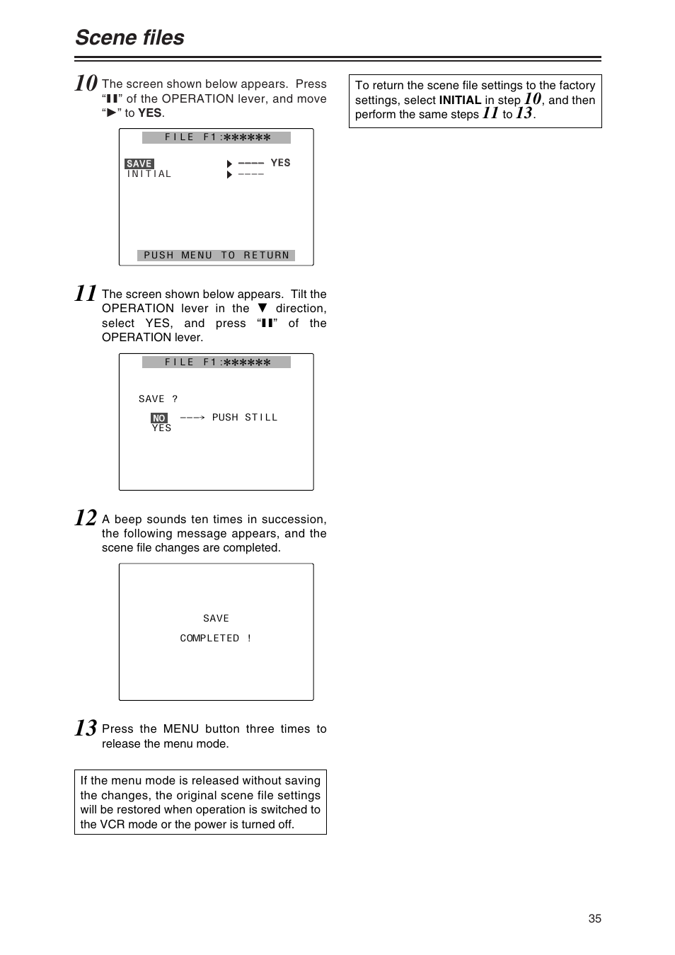 Scene files | Panasonic AG-DVC80 User Manual | Page 35 / 62