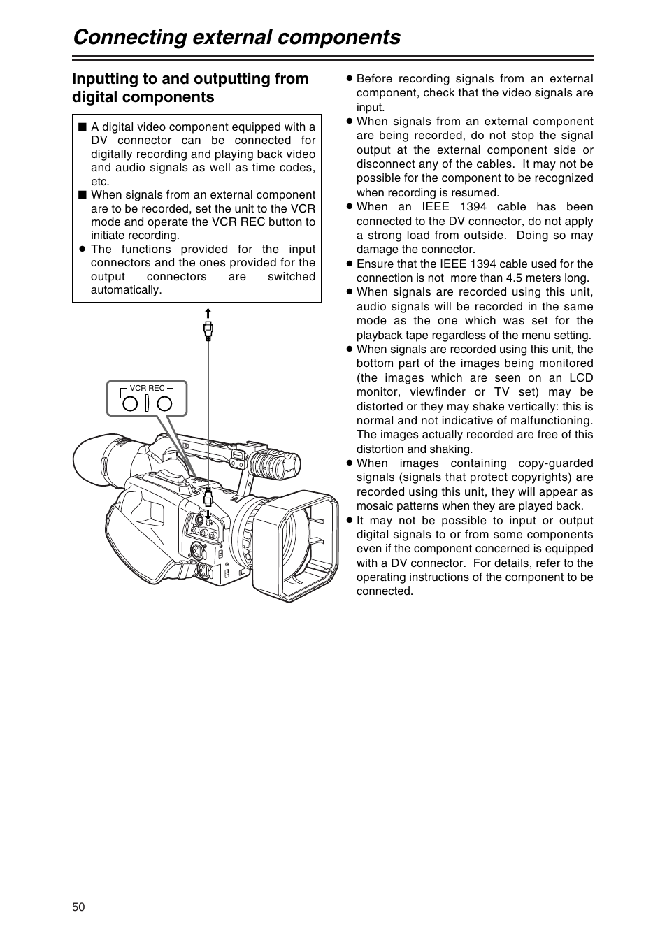 Connecting external components | Panasonic AG-DVC80 User Manual | Page 50 / 62