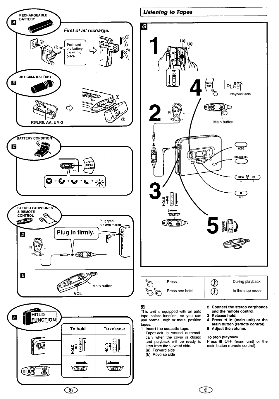 Listening to tapes | Panasonic RQ-SX50V User Manual | Page 2 / 6
