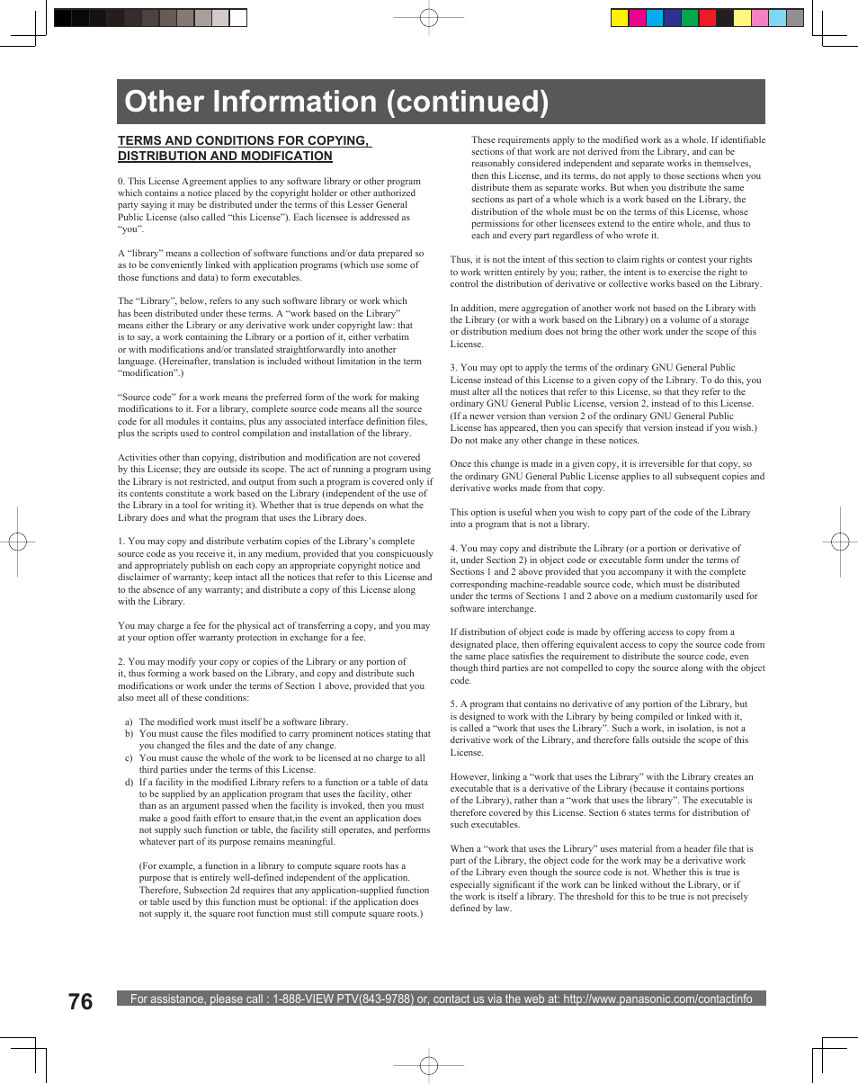 Other information (continued) | Panasonic PT-52LCX15 User Manual | Page 76 / 80