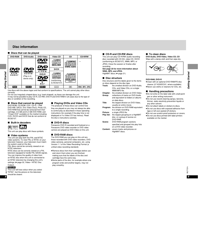 Disc information | Panasonic DVD-PS3 User Manual | Page 6 / 22