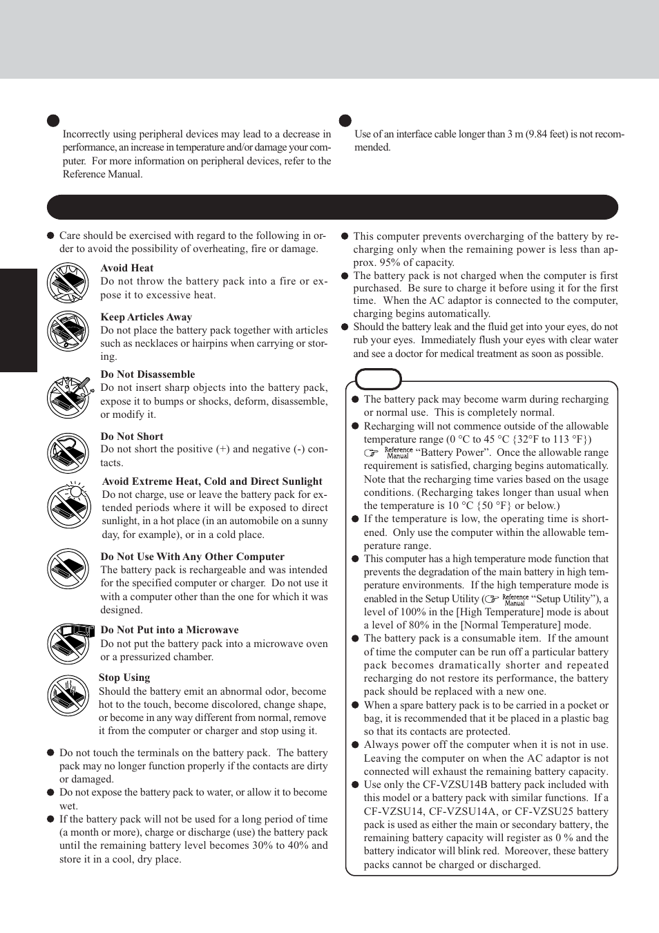 Read me first, Precautions (battery pack) | Panasonic CF-72 Series User Manual | Page 6 / 36