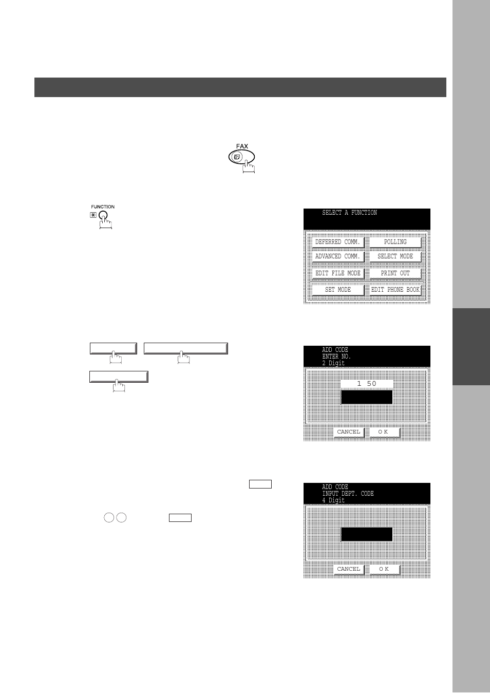 Setting the department code name, Advanced features, Department code | Panasonic DP-2500/3000 User Manual | Page 113 / 187