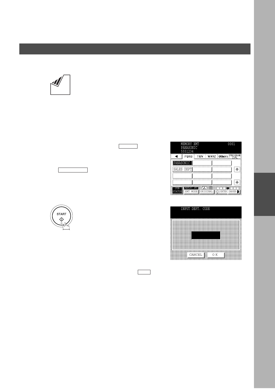 Sending a document with department code, Advanced features, Department code | Panasonic DP-2500/3000 User Manual | Page 119 / 187