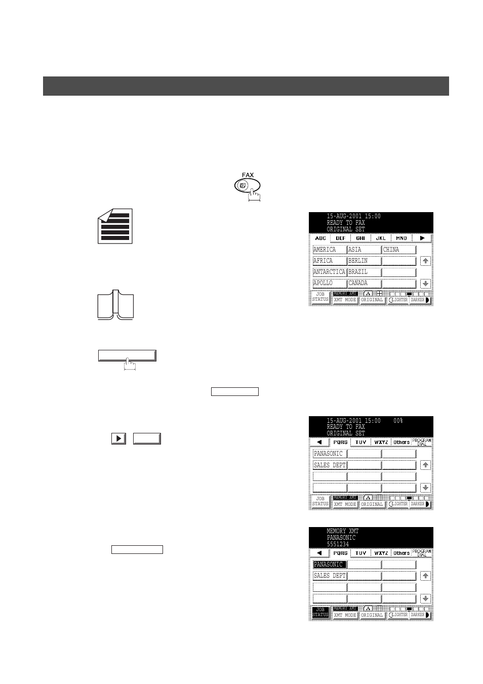 Phone book dialling, Basic operations, Sending documents | Panasonic DP-2500/3000 User Manual | Page 48 / 187