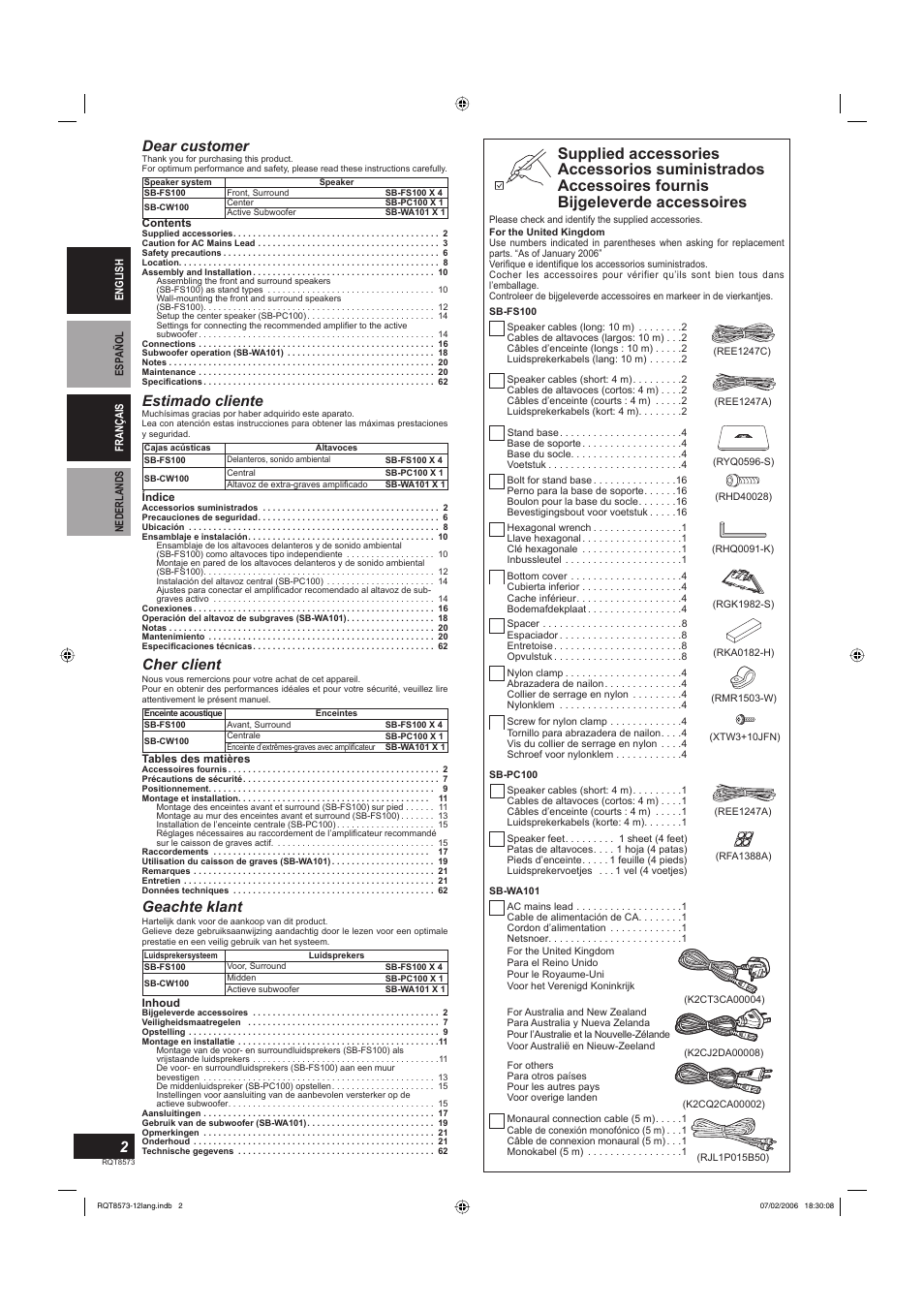 Estimado cliente, Dear customer, Cher client | Geachte klant | Panasonic SB-TP100 User Manual | Page 2 / 64