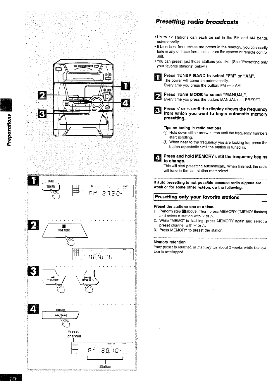 B 1.s, Preseftmg radio broadcasts | Panasonic SC-AK15 User Manual | Page 10 / 36