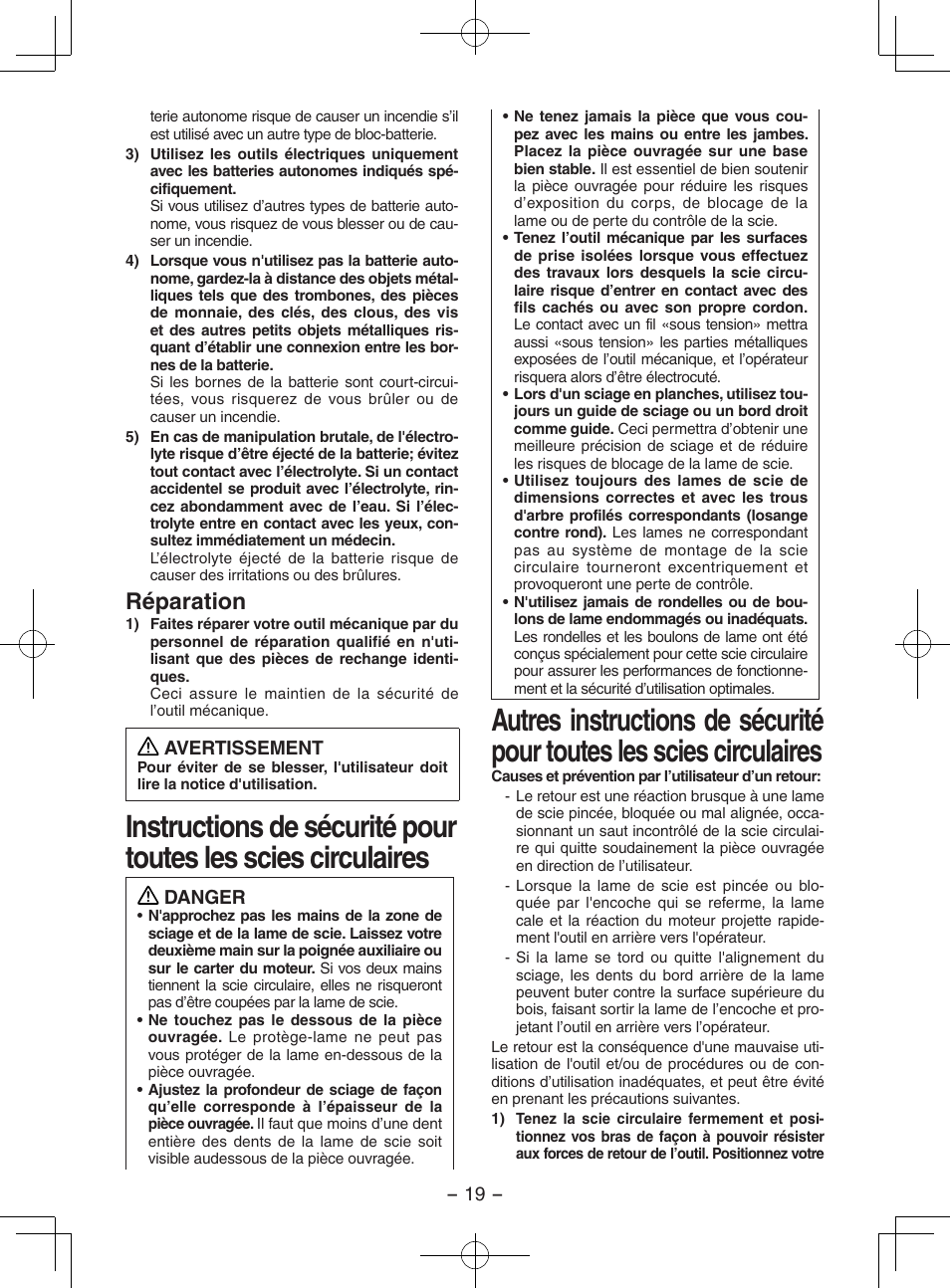 Réparation | Panasonic EY3551 User Manual | Page 19 / 48