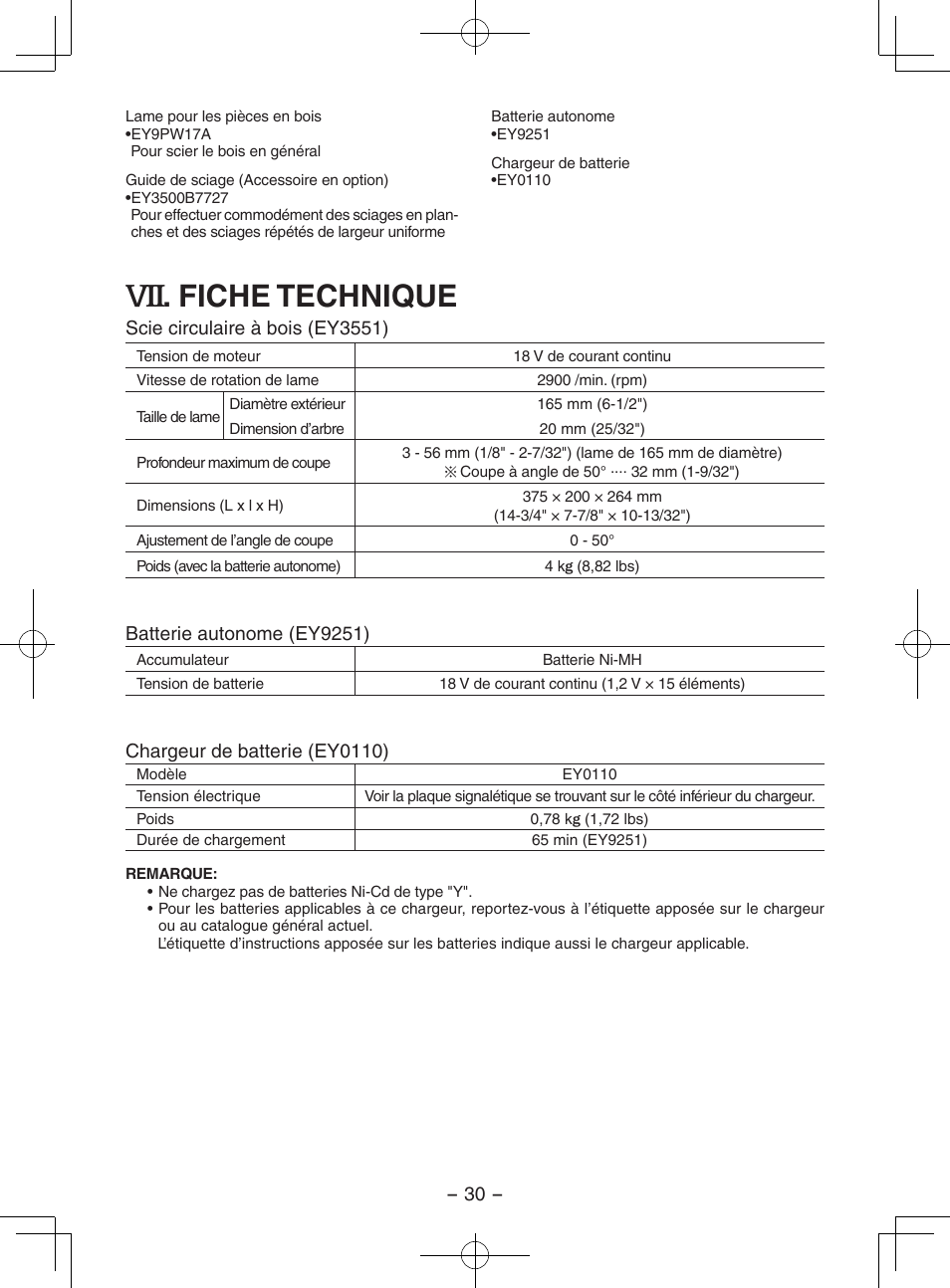 Fiche technique | Panasonic EY3551 User Manual | Page 30 / 48