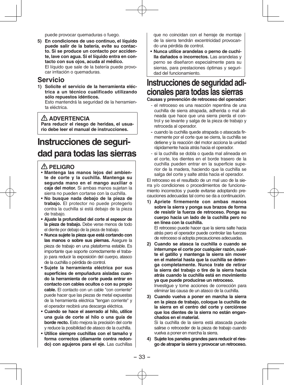 Servicio | Panasonic EY3551 User Manual | Page 33 / 48