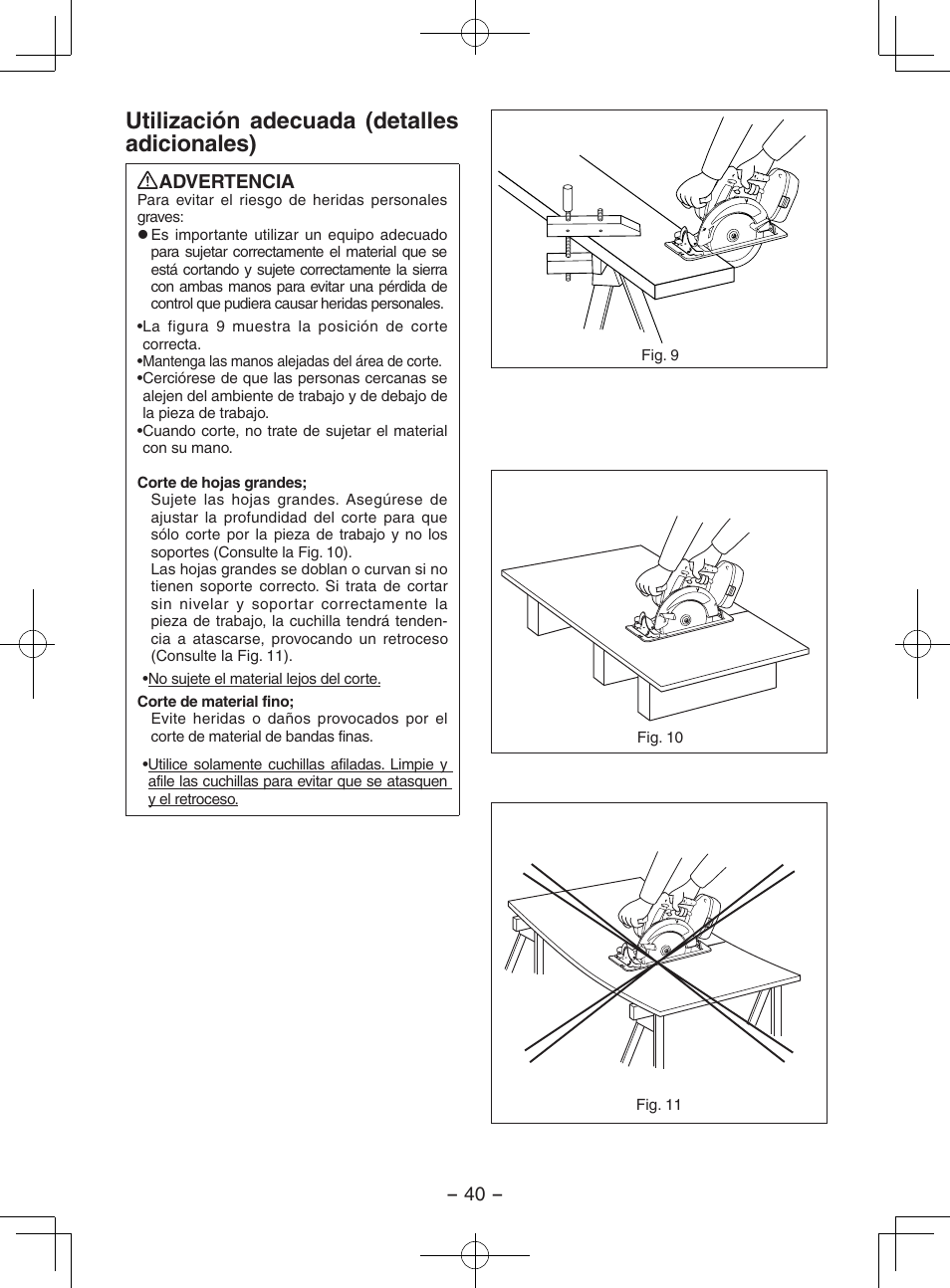 Utilización adecuada (detalles adicionales) | Panasonic EY3551 User Manual | Page 40 / 48