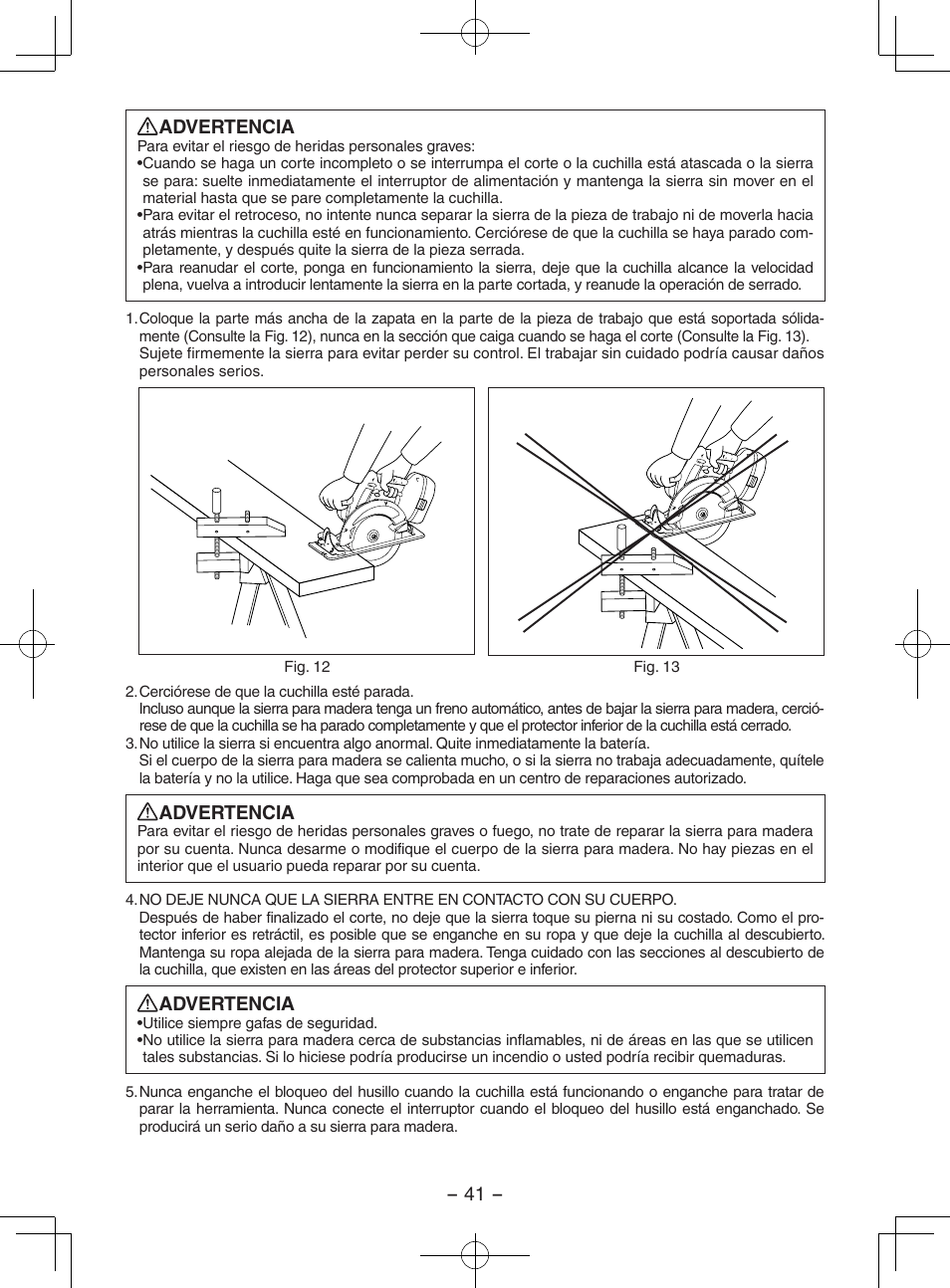 Advertencia | Panasonic EY3551 User Manual | Page 41 / 48