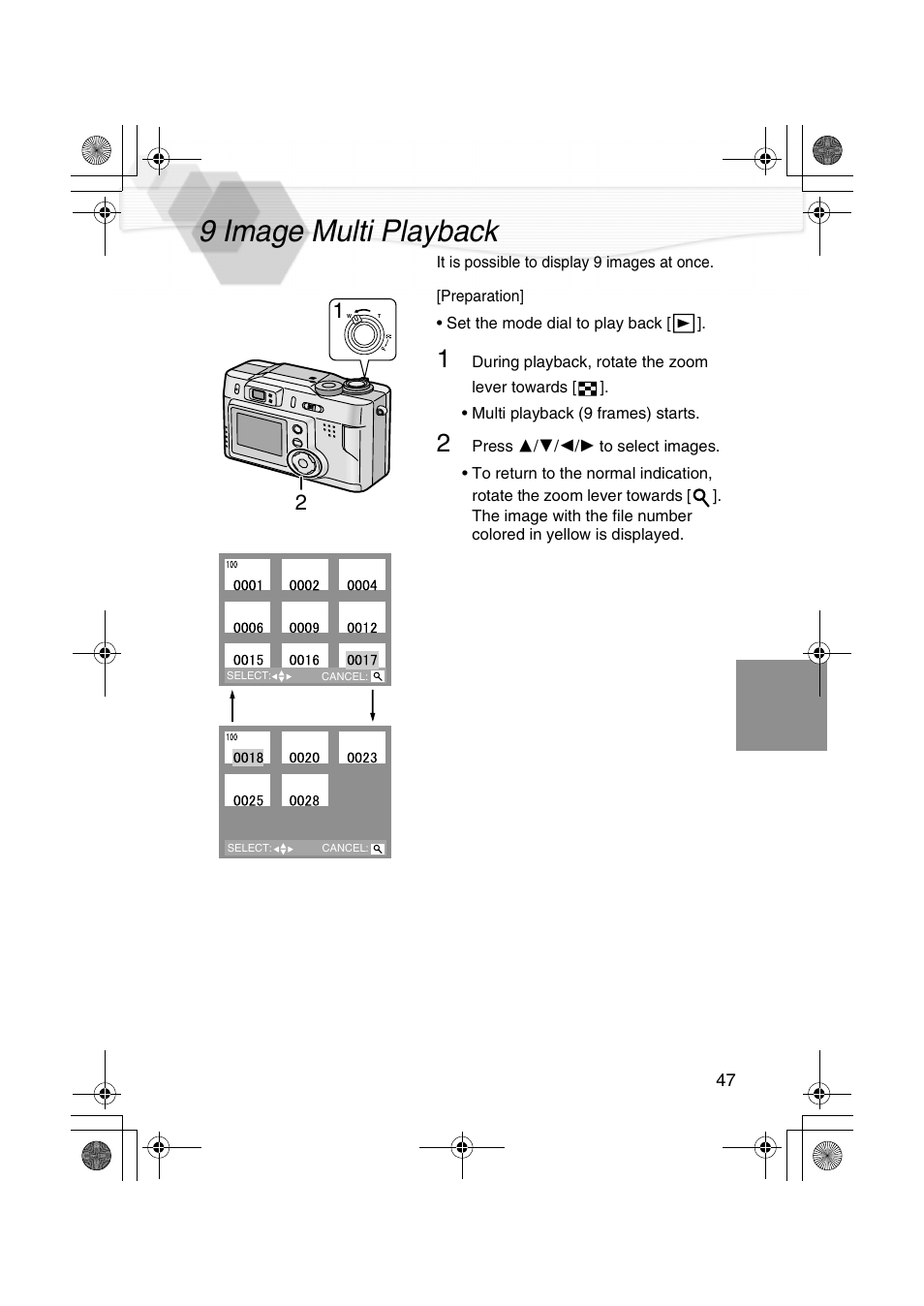 9 image multi playback | Panasonic DMC-LC20PP User Manual | Page 47 / 84