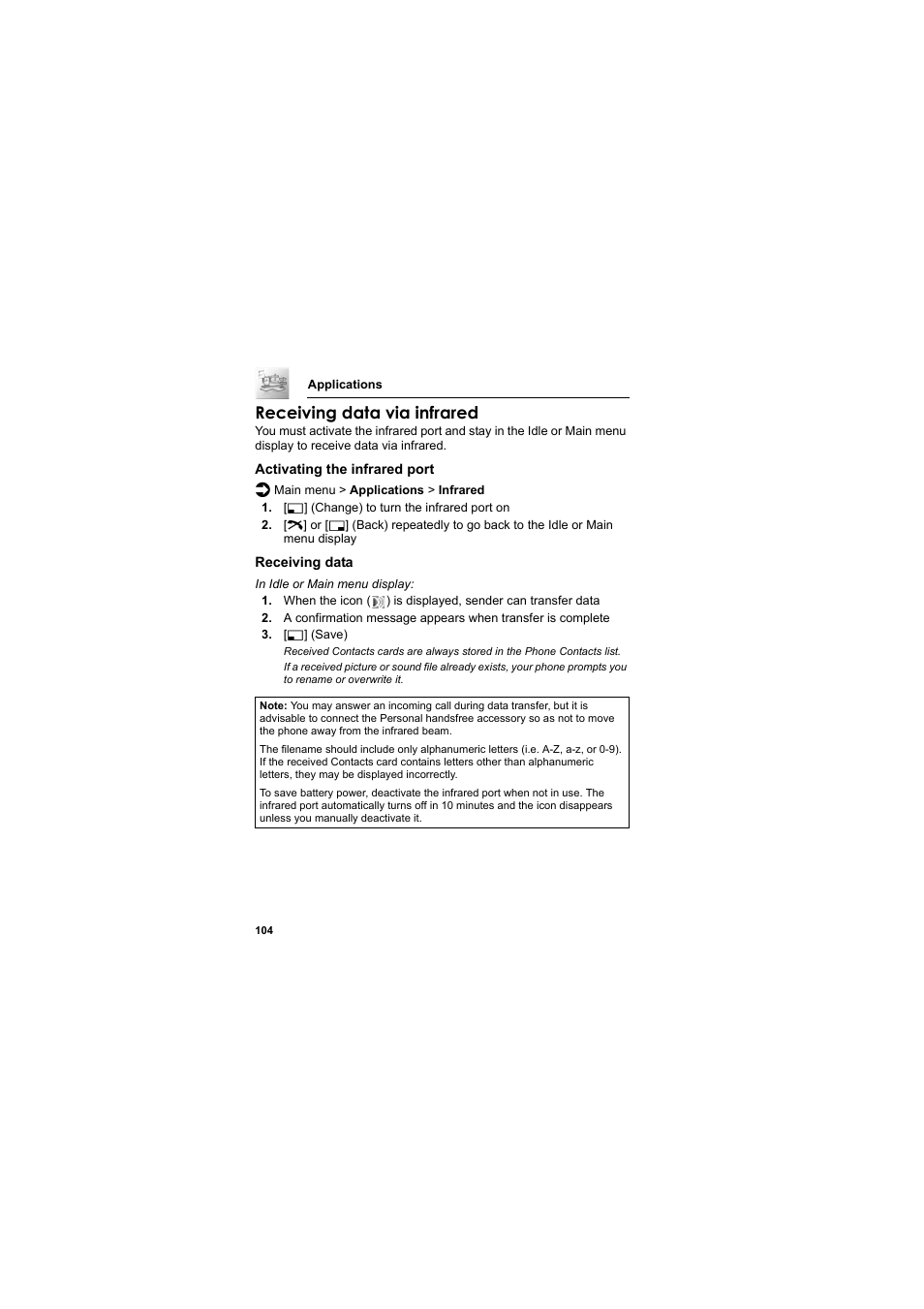 Receiving data via infrared | Panasonic EB-SC3 User Manual | Page 107 / 138