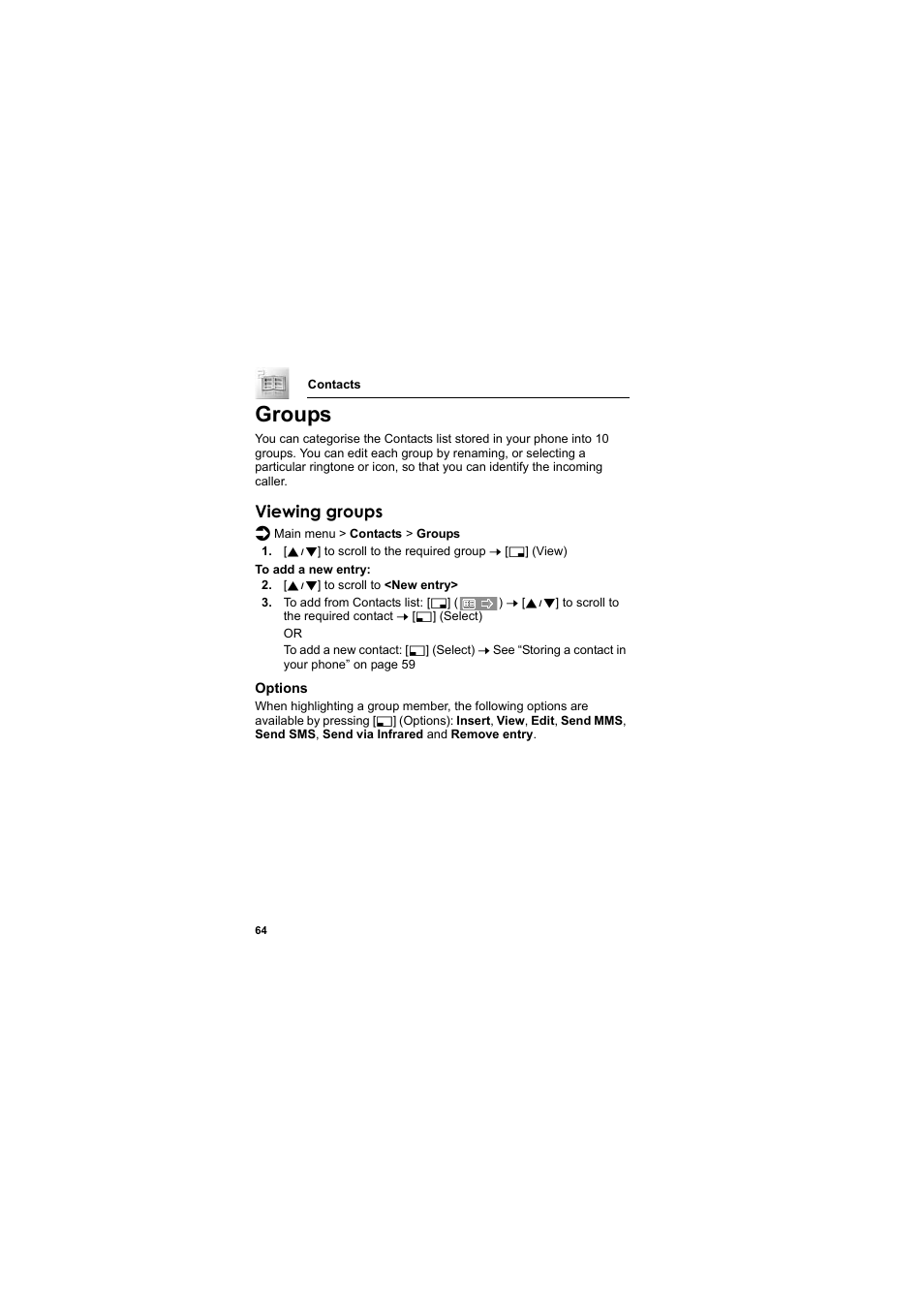 Groups, Viewing groups | Panasonic EB-SC3 User Manual | Page 67 / 138