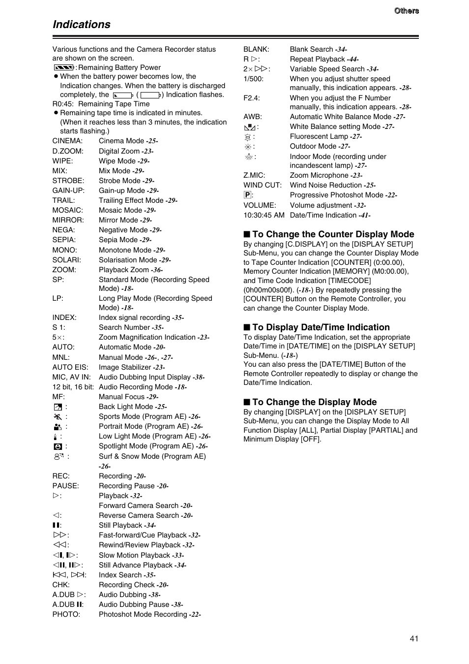 Indications | Panasonic AG-DVC7P User Manual | Page 41 / 54