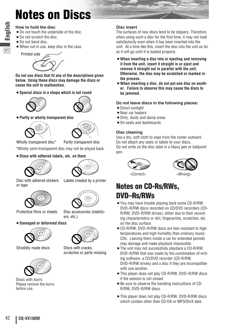 English | Panasonic CQ-VX100W User Manual | Page 42 / 46