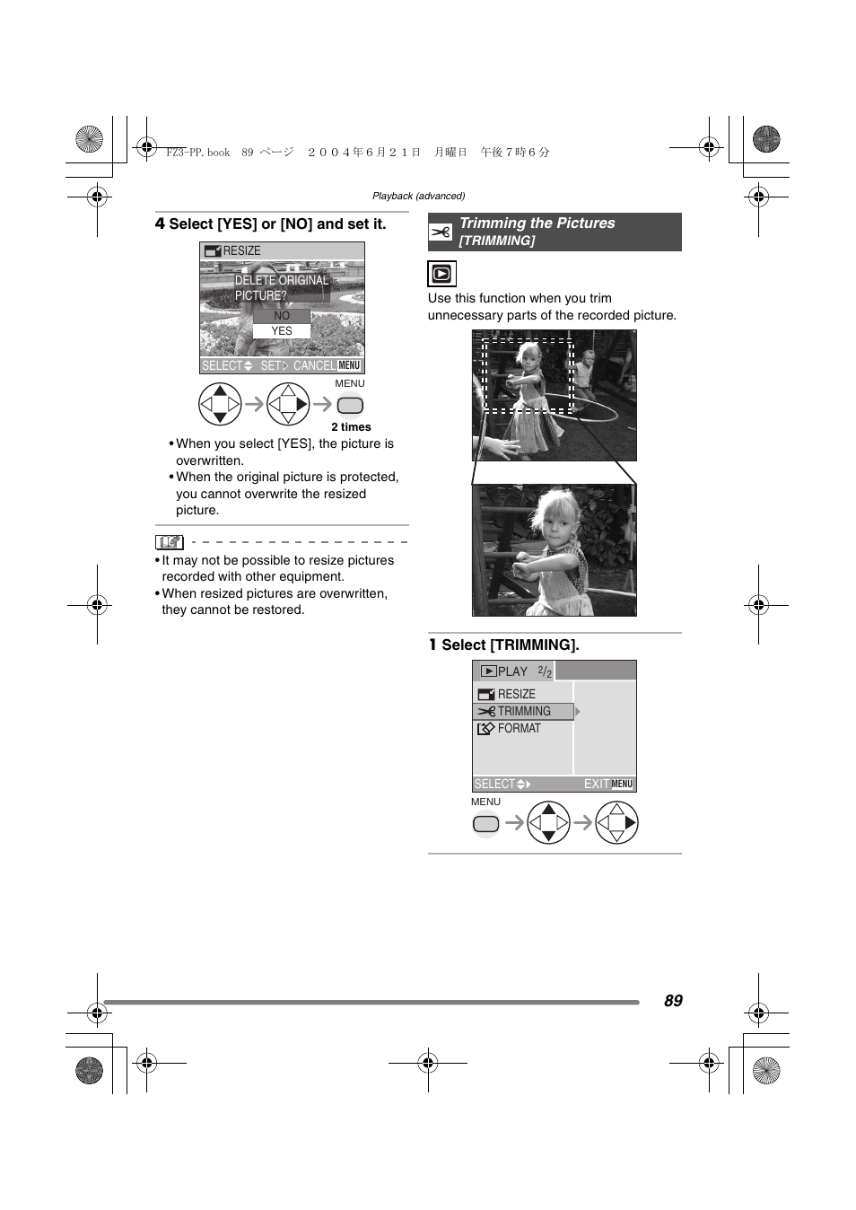 Trimming the pictures | Panasonic DMC-FZ3PP User Manual | Page 89 / 124