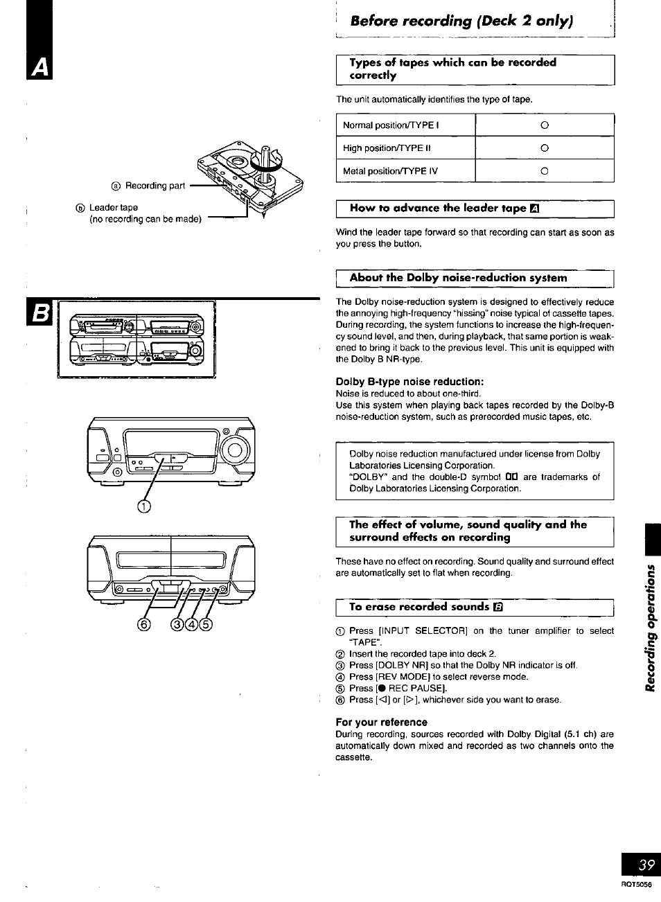 Before recording (deck 2 only) | Panasonic SC-DV100 User Manual | Page 39 / 68