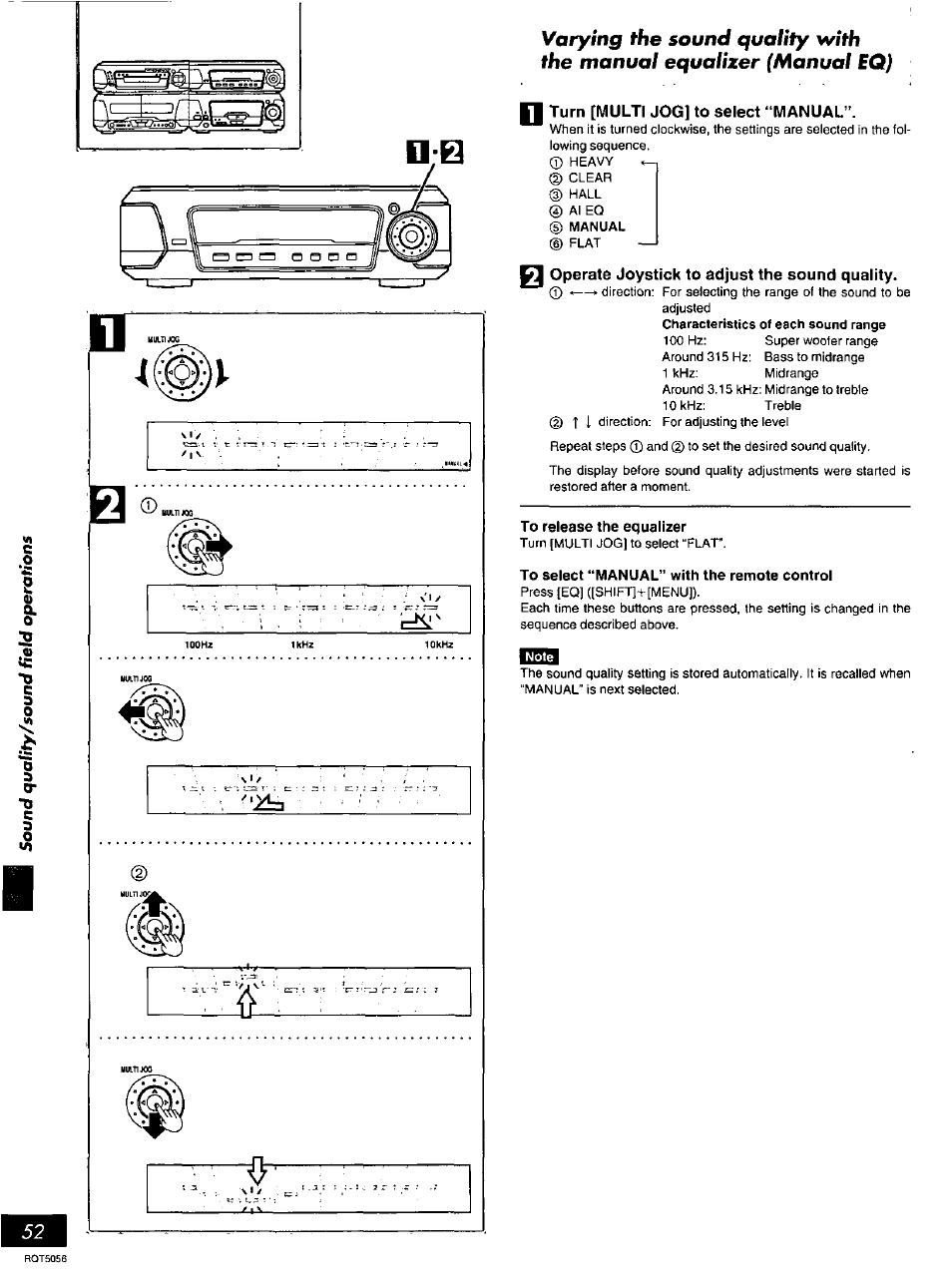 Turn [multi jog] to select “manual, Operate joystick to adjust the sound quality | Panasonic SC-DV100 User Manual | Page 52 / 68
