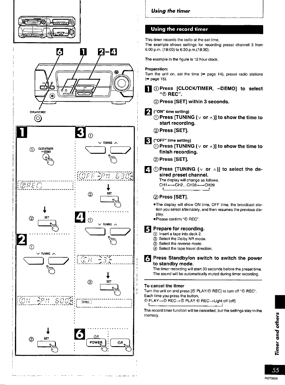 Using the record timer | Panasonic SC-DV100 User Manual | Page 55 / 68