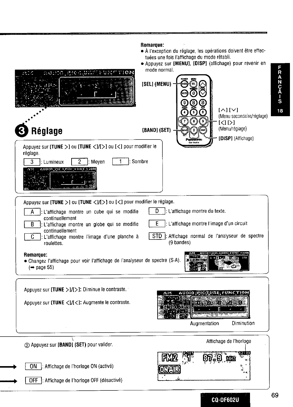 Remarque, Réglage | Panasonic CQ-DF602U User Manual | Page 69 / 124