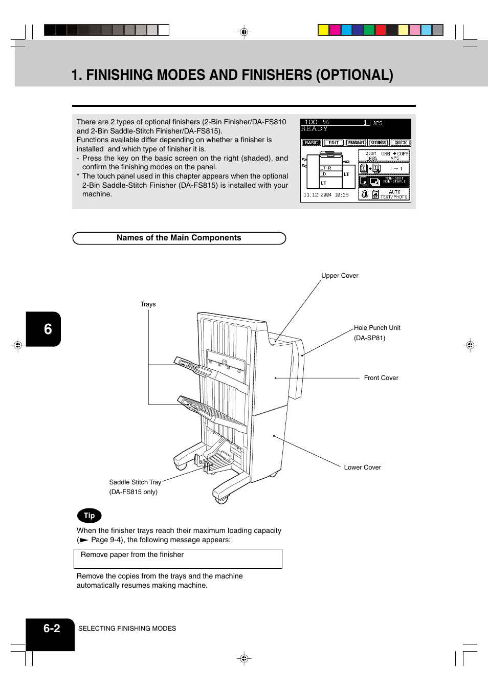 Finishing modes and finishers (optional) | Panasonic DP-6530 User Manual | Page 122 / 172