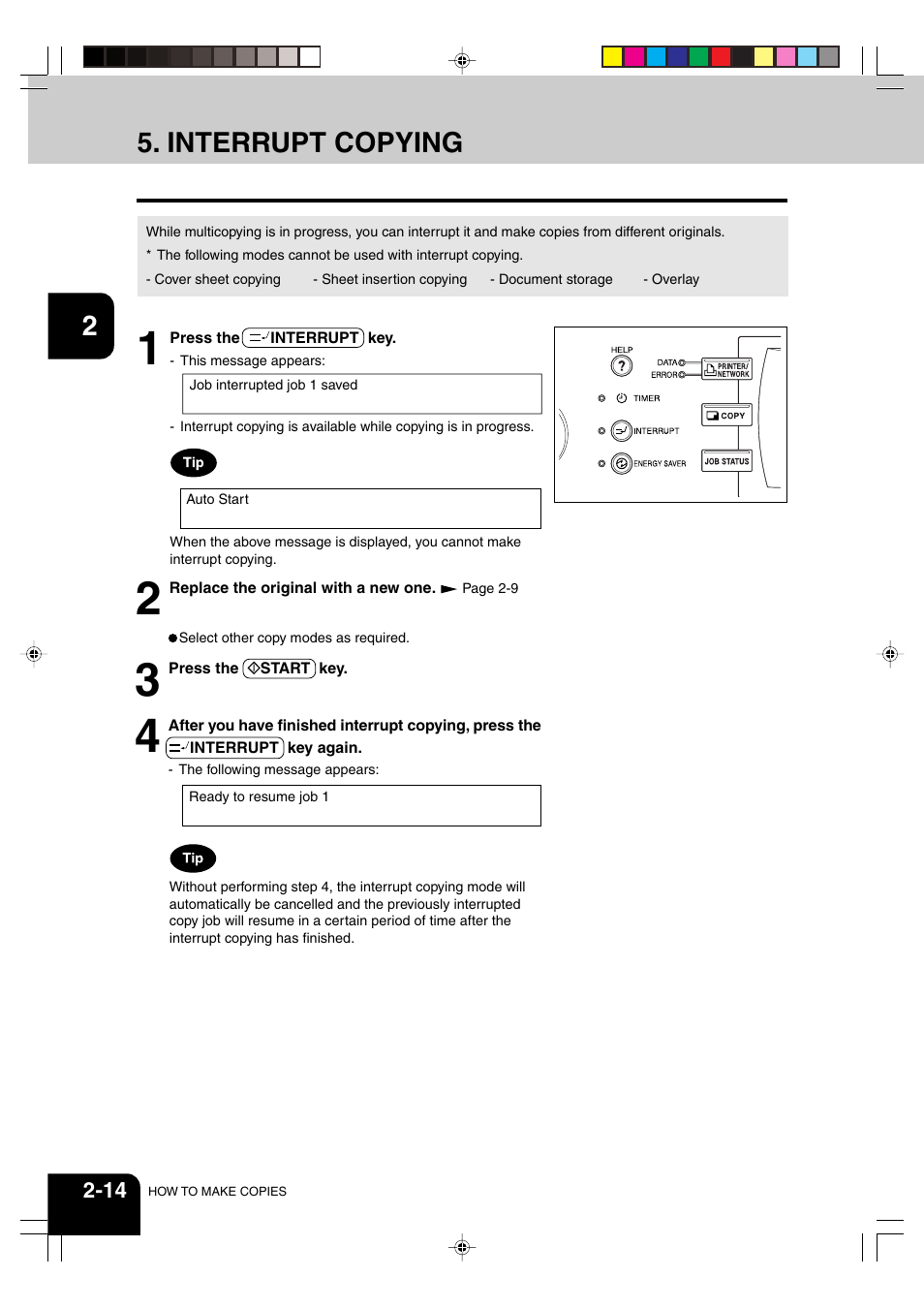 Interrupt copying | Panasonic DP-6530 User Manual | Page 38 / 172