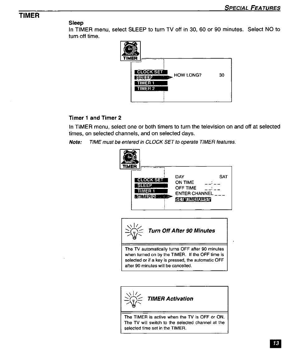Timer | Panasonic SUPERFLAT CT-27SF26 User Manual | Page 15 / 36