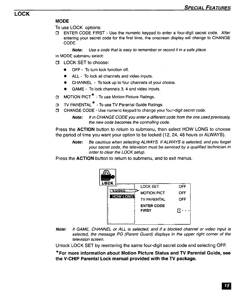 Lock | Panasonic SUPERFLAT CT-27SF26 User Manual | Page 17 / 36