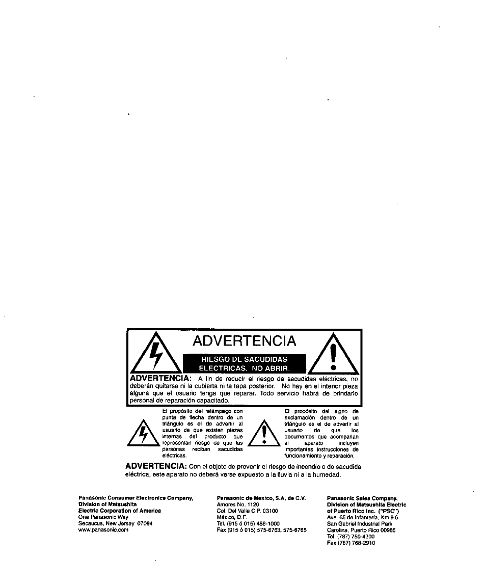 Advertencia | Panasonic SUPERFLAT CT-27SF26 User Manual | Page 20 / 36