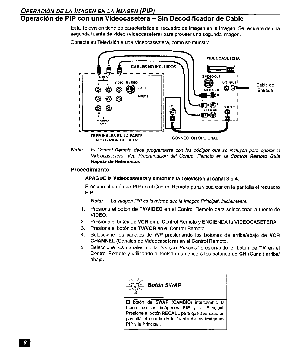 Con una videocasetera y una decodificador de cable | Panasonic SUPERFLAT CT-27SF26 User Manual | Page 26 / 36