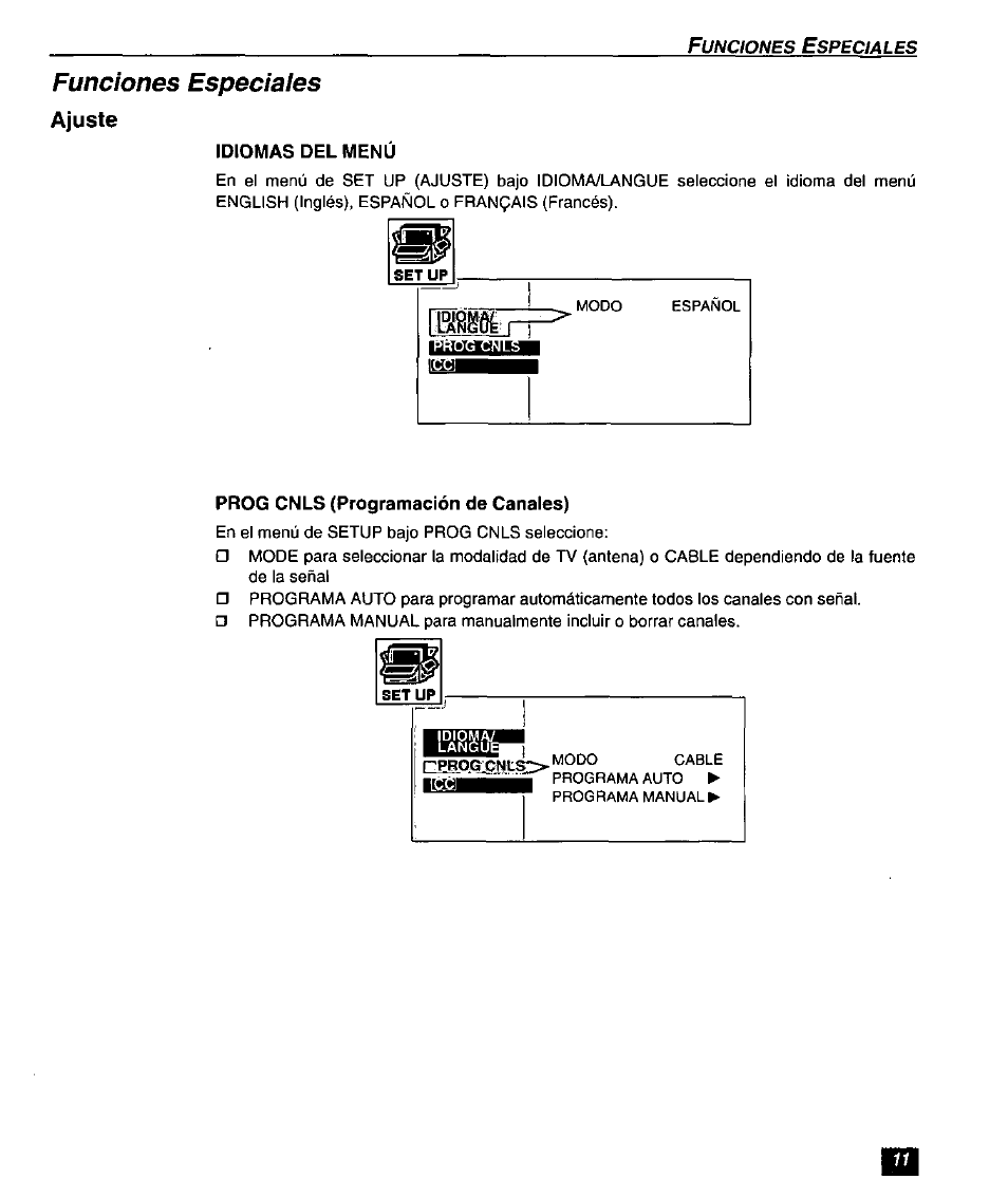Funciones especiales, Ajuste | Panasonic SUPERFLAT CT-27SF26 User Manual | Page 31 / 36