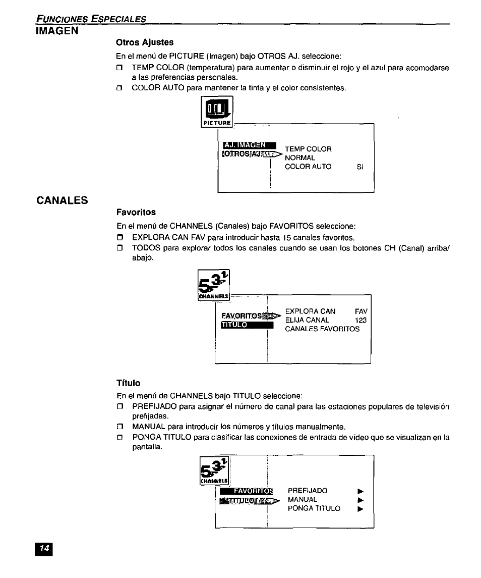 Imagen canales | Panasonic SUPERFLAT CT-27SF26 User Manual | Page 34 / 36