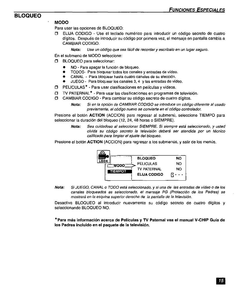 Bloqueo | Panasonic SUPERFLAT CT-27SF26 User Manual | Page 35 / 36