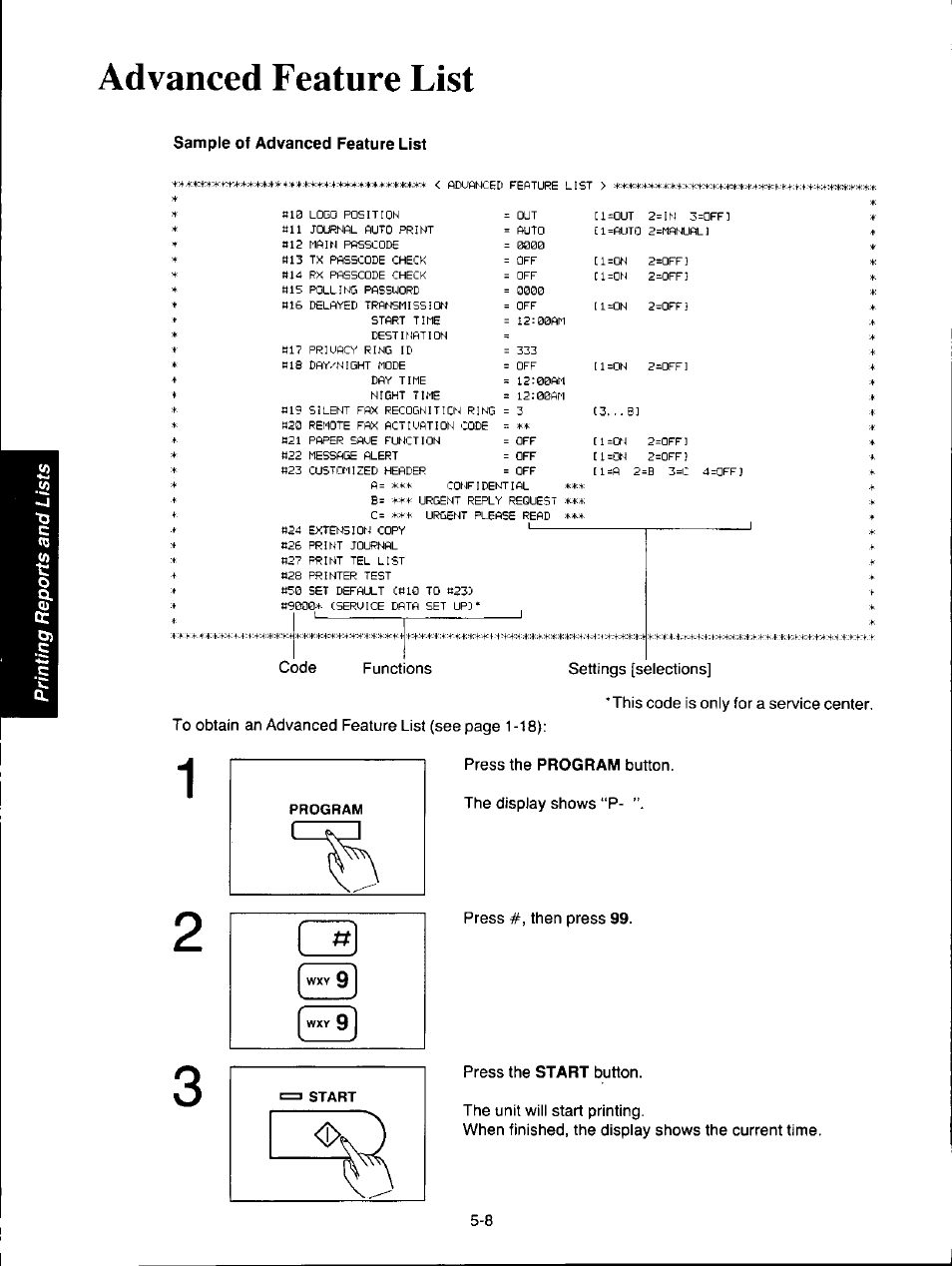 Advanced feature list, Advanced feature list -8 | Panasonic KXF150 User Manual | Page 108 / 132