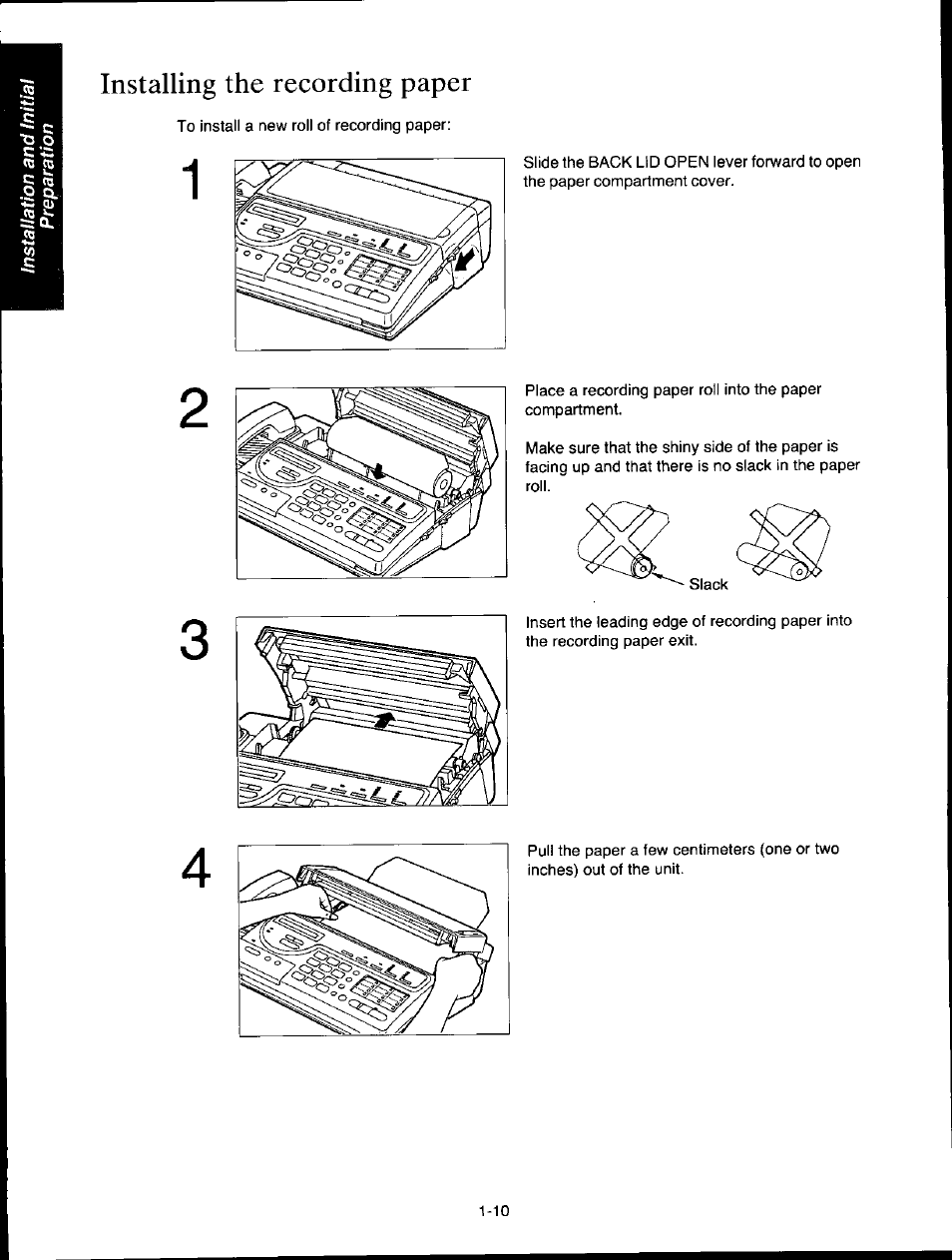 Installing the recording paper | Panasonic KXF150 User Manual | Page 18 / 132