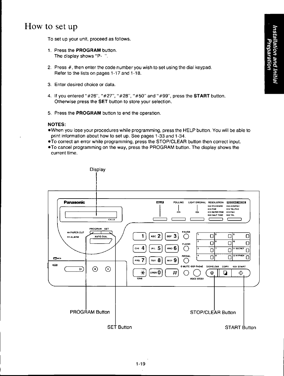 How to set up, Notes, How to set up -19 | Panasonic KXF150 User Manual | Page 27 / 132