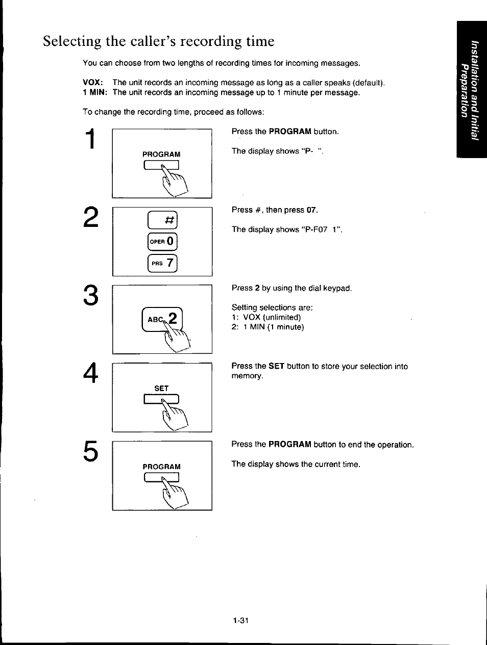 Selecting the caller’s recording time, Selecting the caller’s recording time -31 | Panasonic KXF150 User Manual | Page 39 / 132