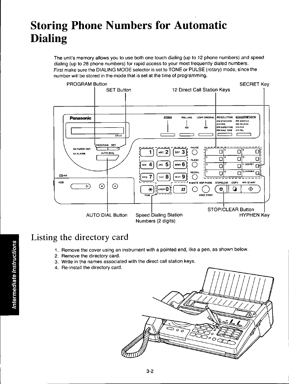 Storing phone numbers for automatic dialing, Listing the directory card, Storing phone numbers for automatic dialing -2 | Listing the directory card -2 | Panasonic KXF150 User Manual | Page 60 / 132