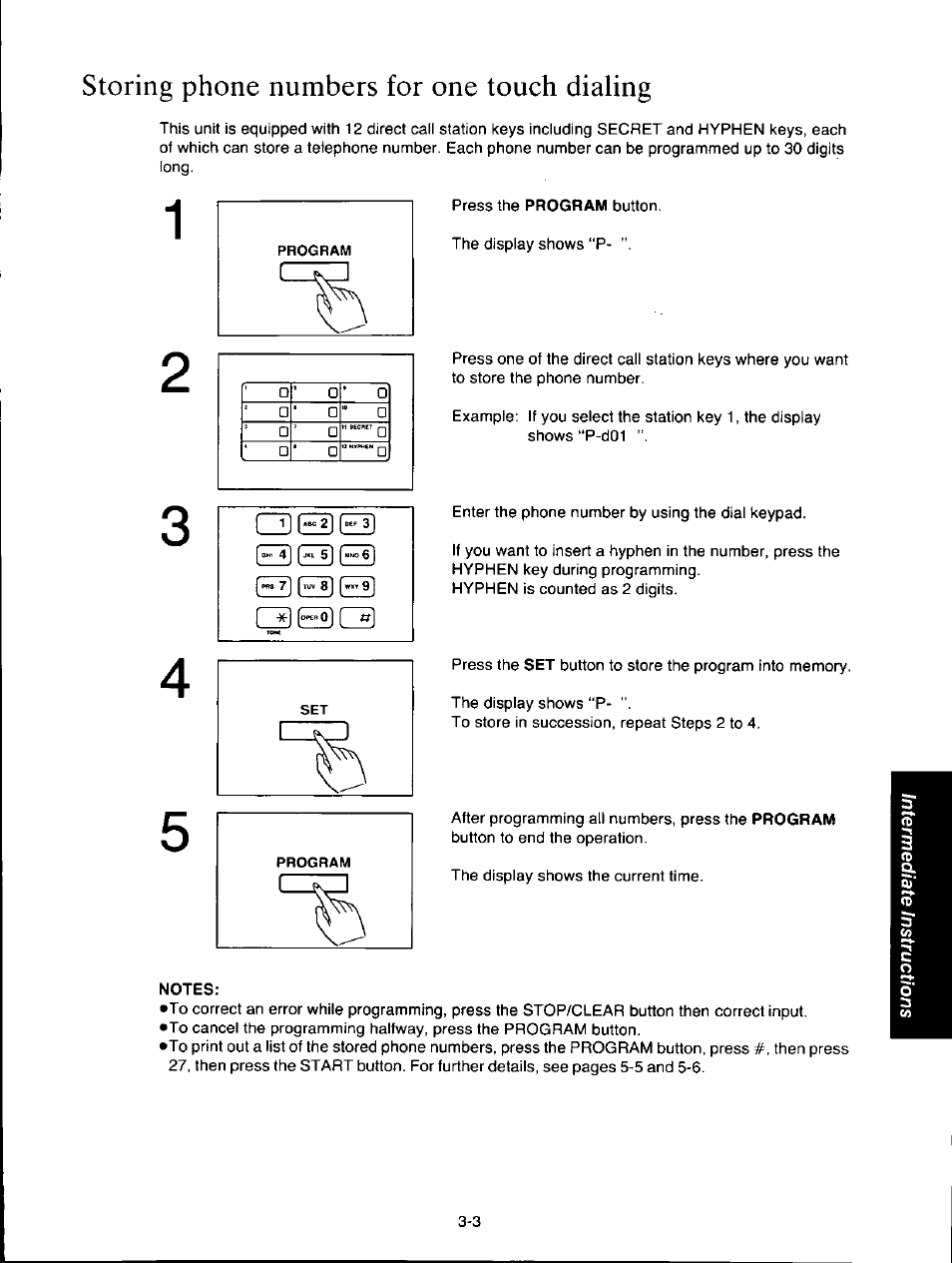 Notes, Storing phone numbers for one touch dialing | Panasonic KXF150 User Manual | Page 61 / 132