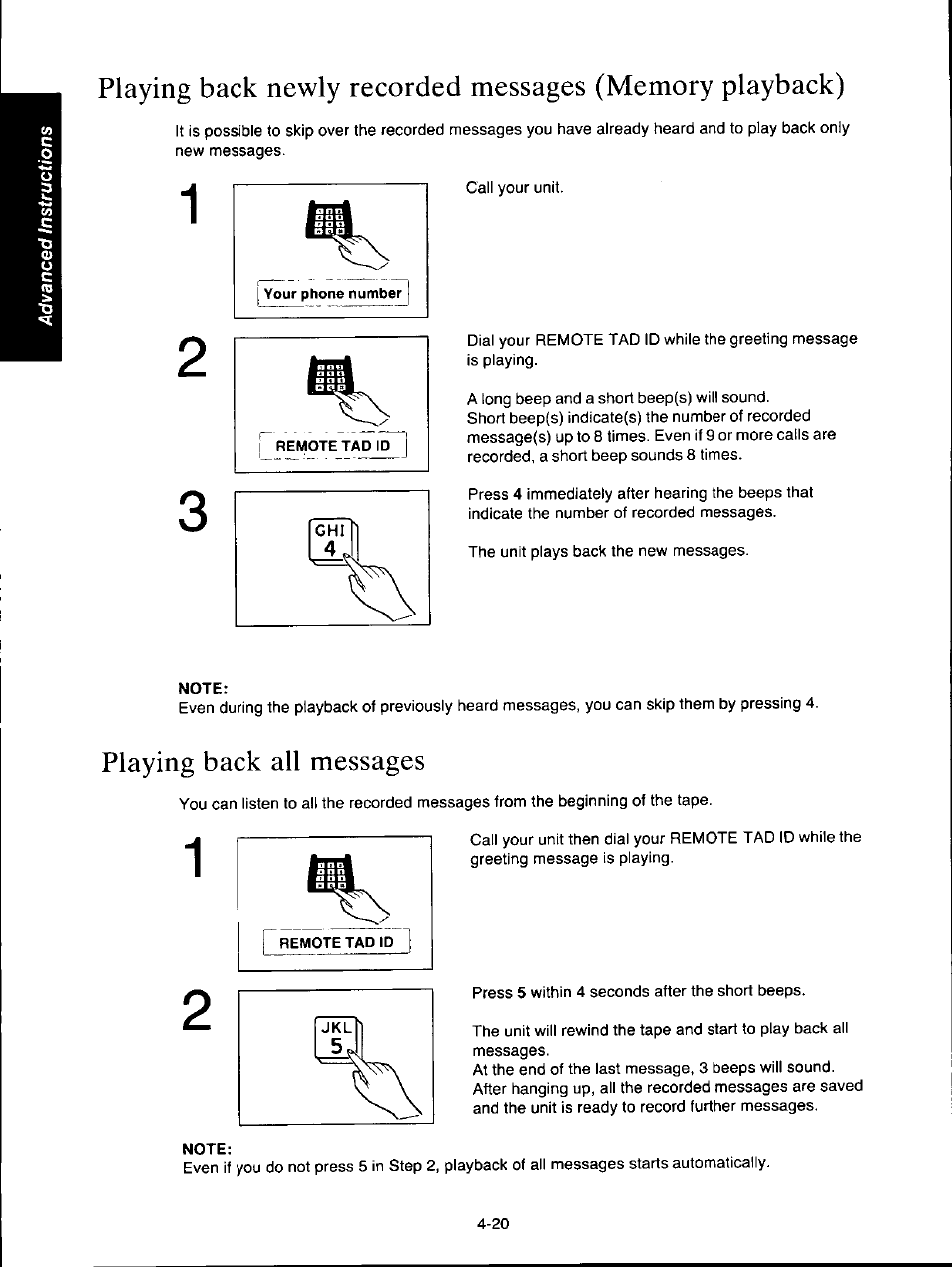 Note, Playing back all messages | Panasonic KXF150 User Manual | Page 86 / 132
