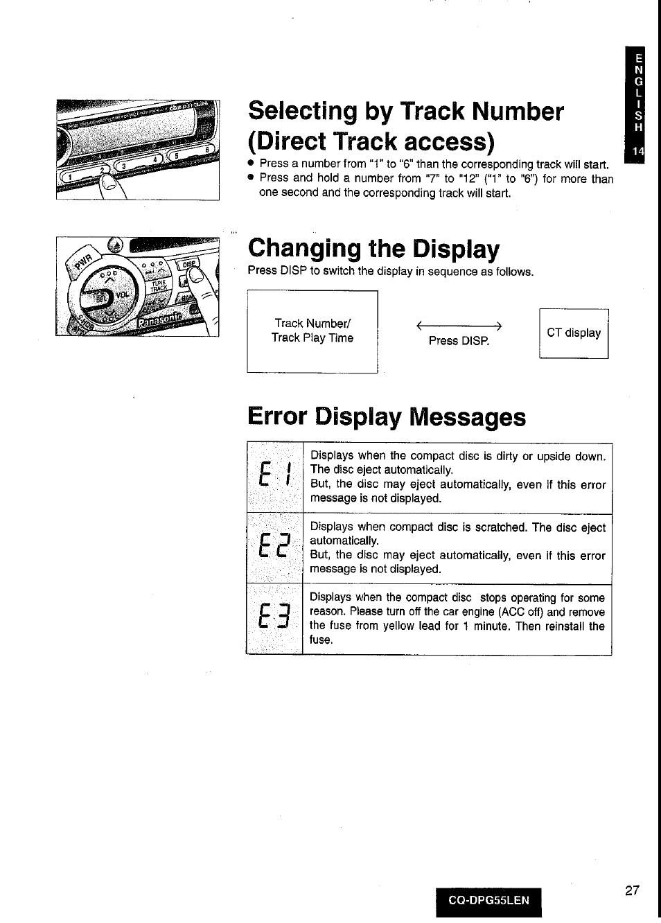 Changing the display, Error display messages | Panasonic cq-dpg55len User Manual | Page 27 / 43