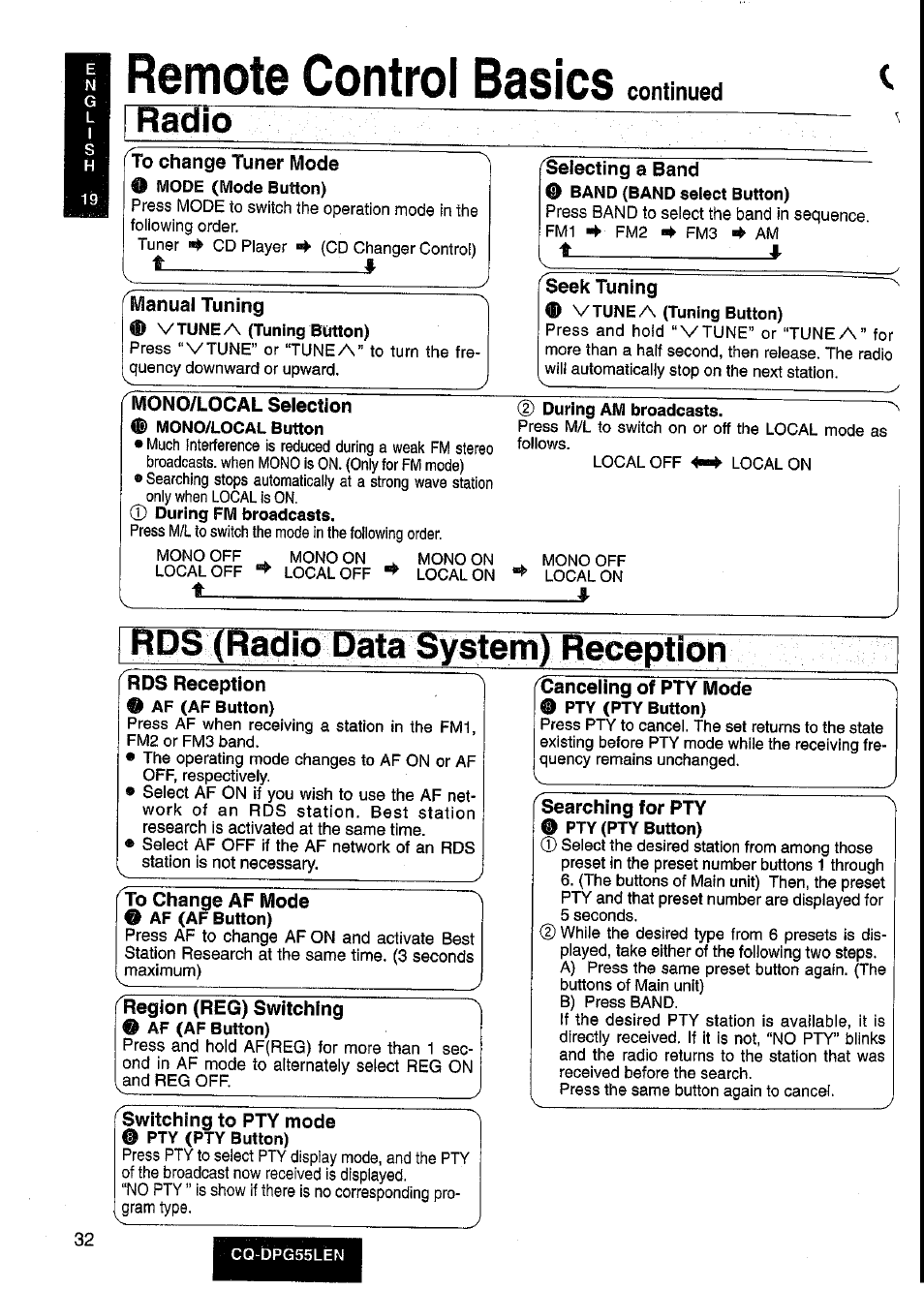 Rds (radio pata system^ reception | Panasonic cq-dpg55len User Manual | Page 32 / 43