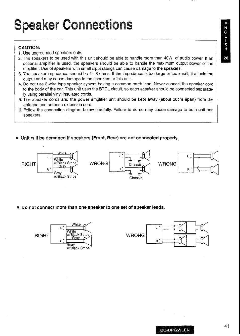 Speaker connections | Panasonic cq-dpg55len User Manual | Page 41 / 43