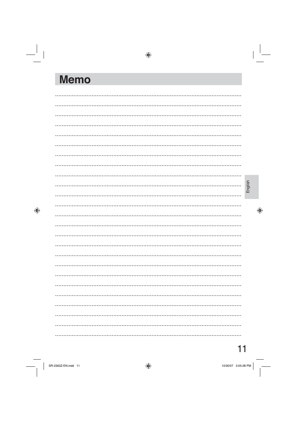 Memo | Panasonic SR2363Z User Manual | Page 11 / 63