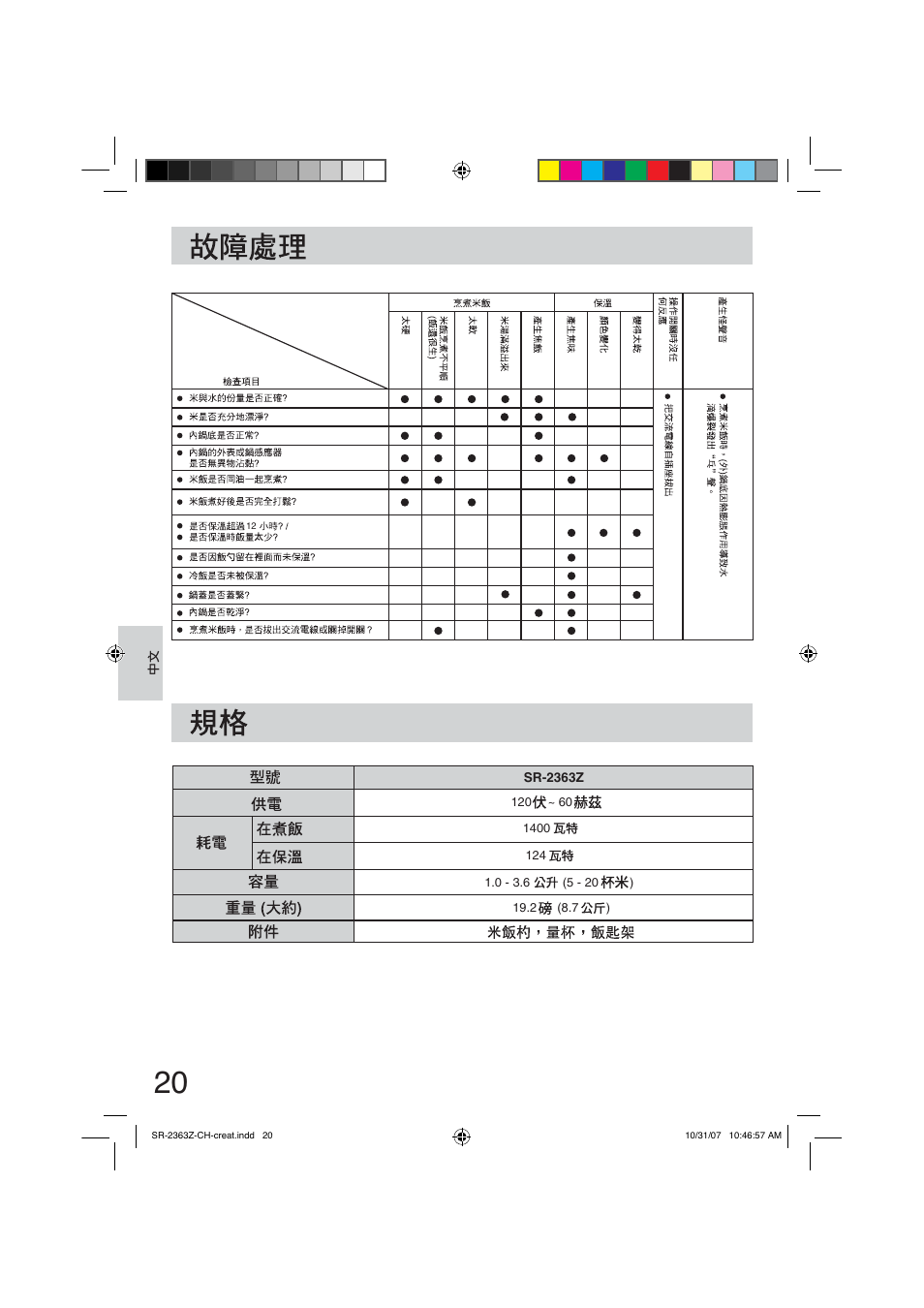 Panasonic SR2363Z User Manual | Page 20 / 63